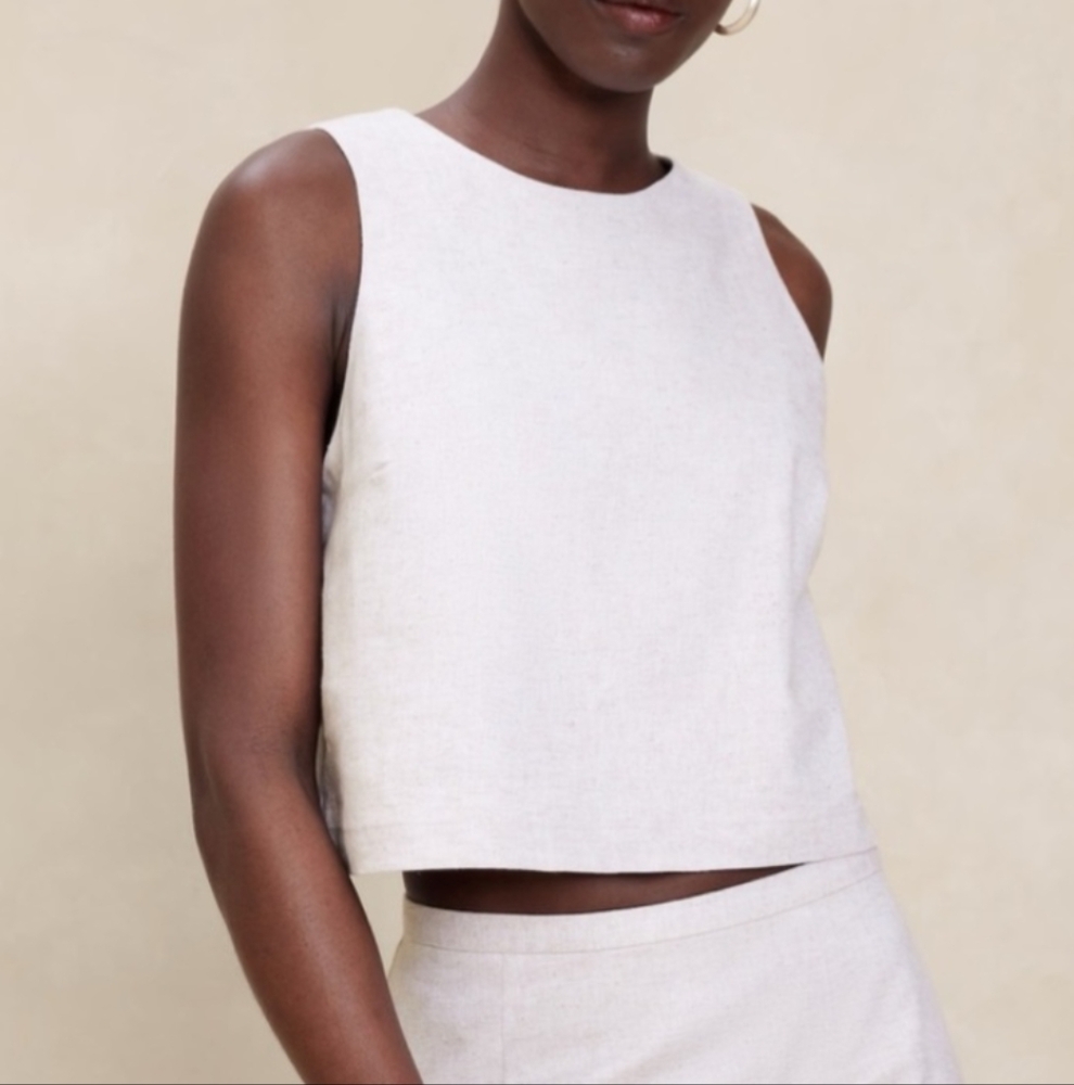NWT Banana Republic Linen Blend Flax Sleeveless Cropped Shell Large New